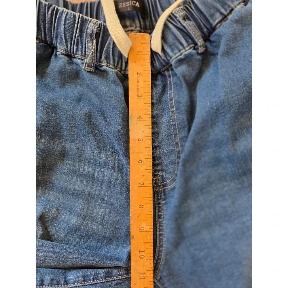 ZESICA Womens Wide Leg Drawstring Denim Pants Blue Elastic Waist Jeans Large - Picture 5 of 9
